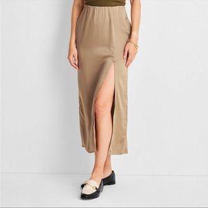 A New Day Brown Satin Midi Skirt